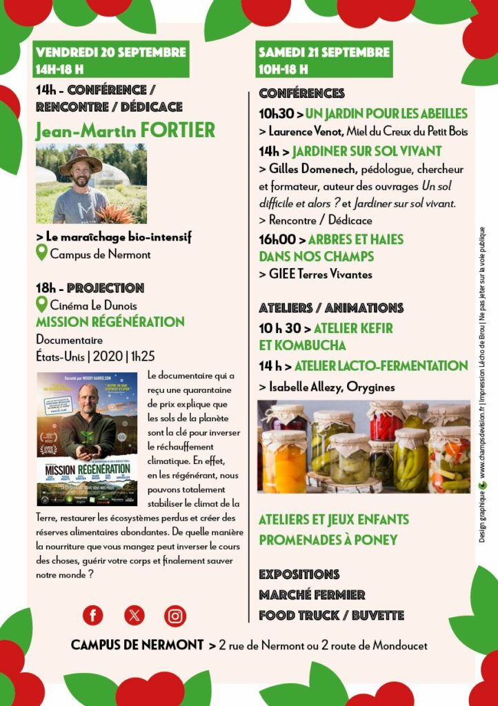 Le programme de la 2ème édition de Jardin nourricier -Jardin retrouvé, à Nermont.